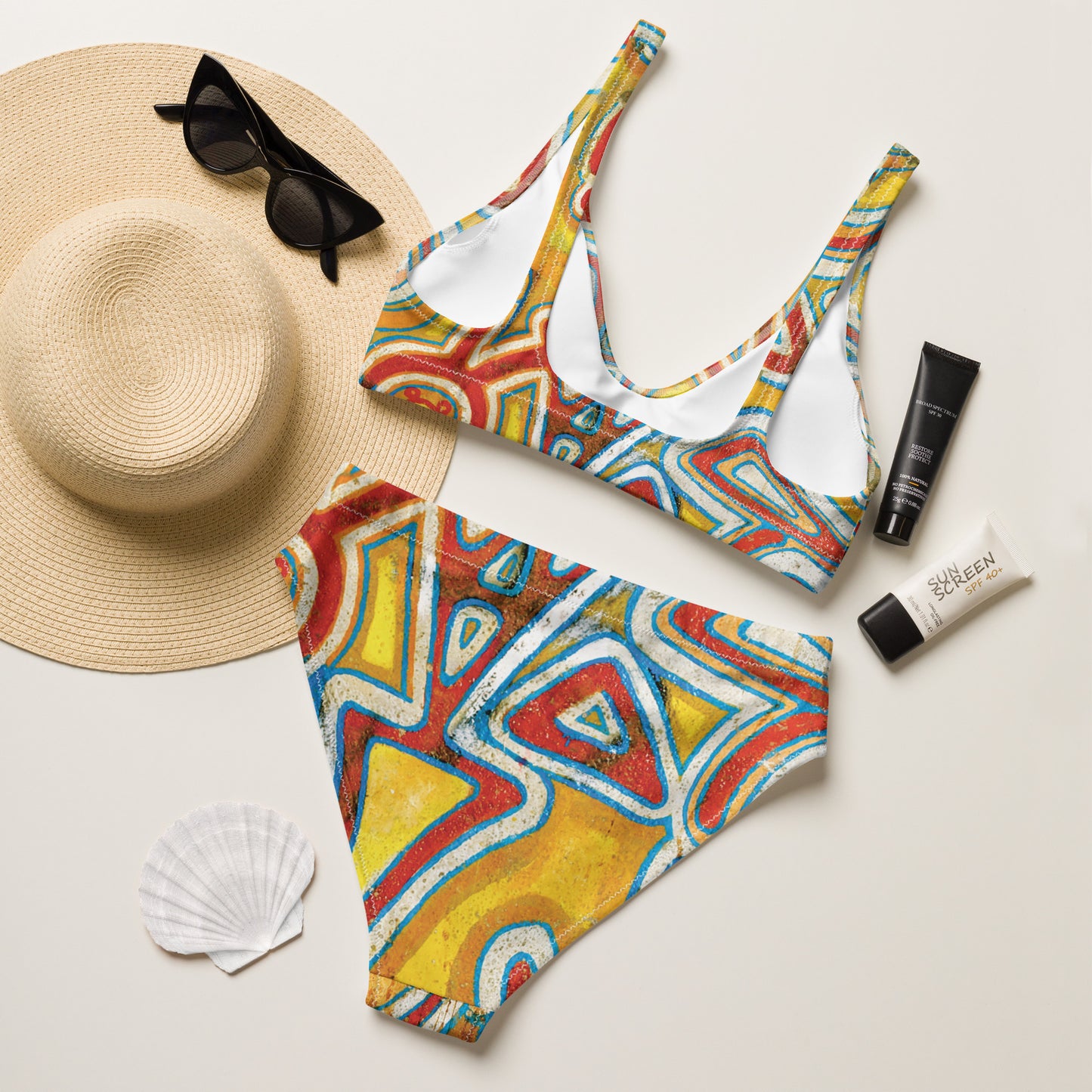 Afros ©| Bikini ecosostenibile a vita alta con stampa all over