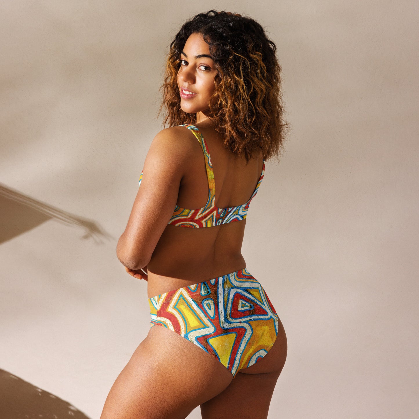 Afros ©| Bikini ecosostenibile a vita alta con stampa all over