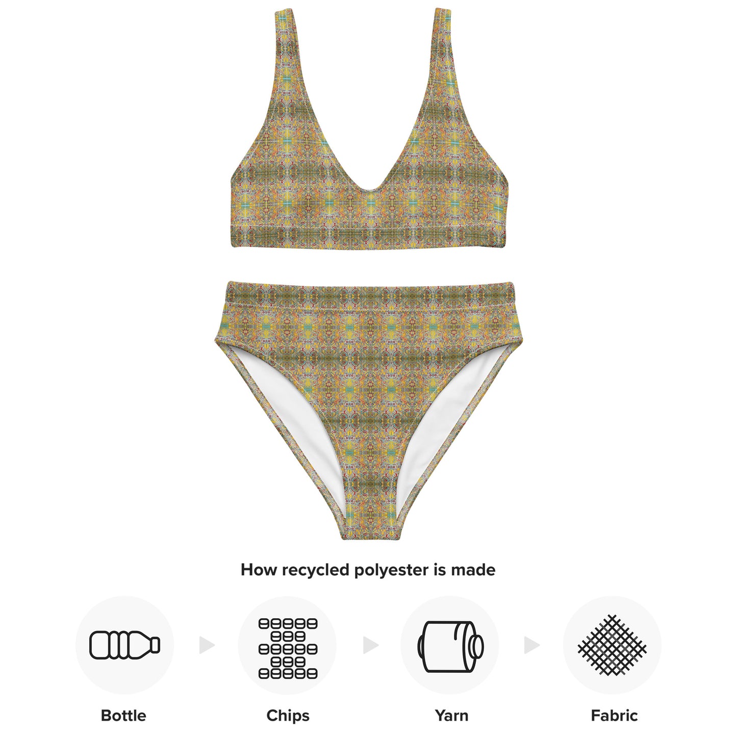 Bikini ecosostenibile a vita alta con stampa all over