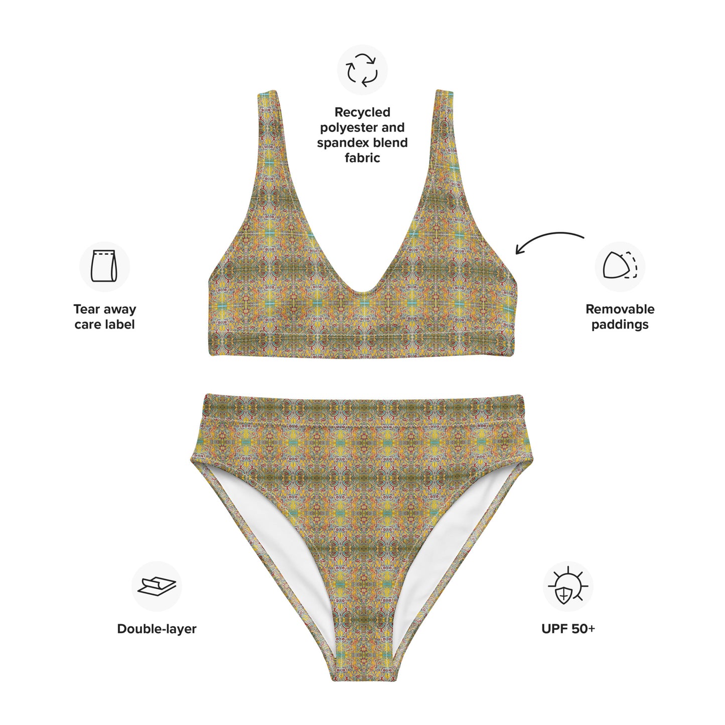 Bikini ecosostenibile a vita alta con stampa all over
