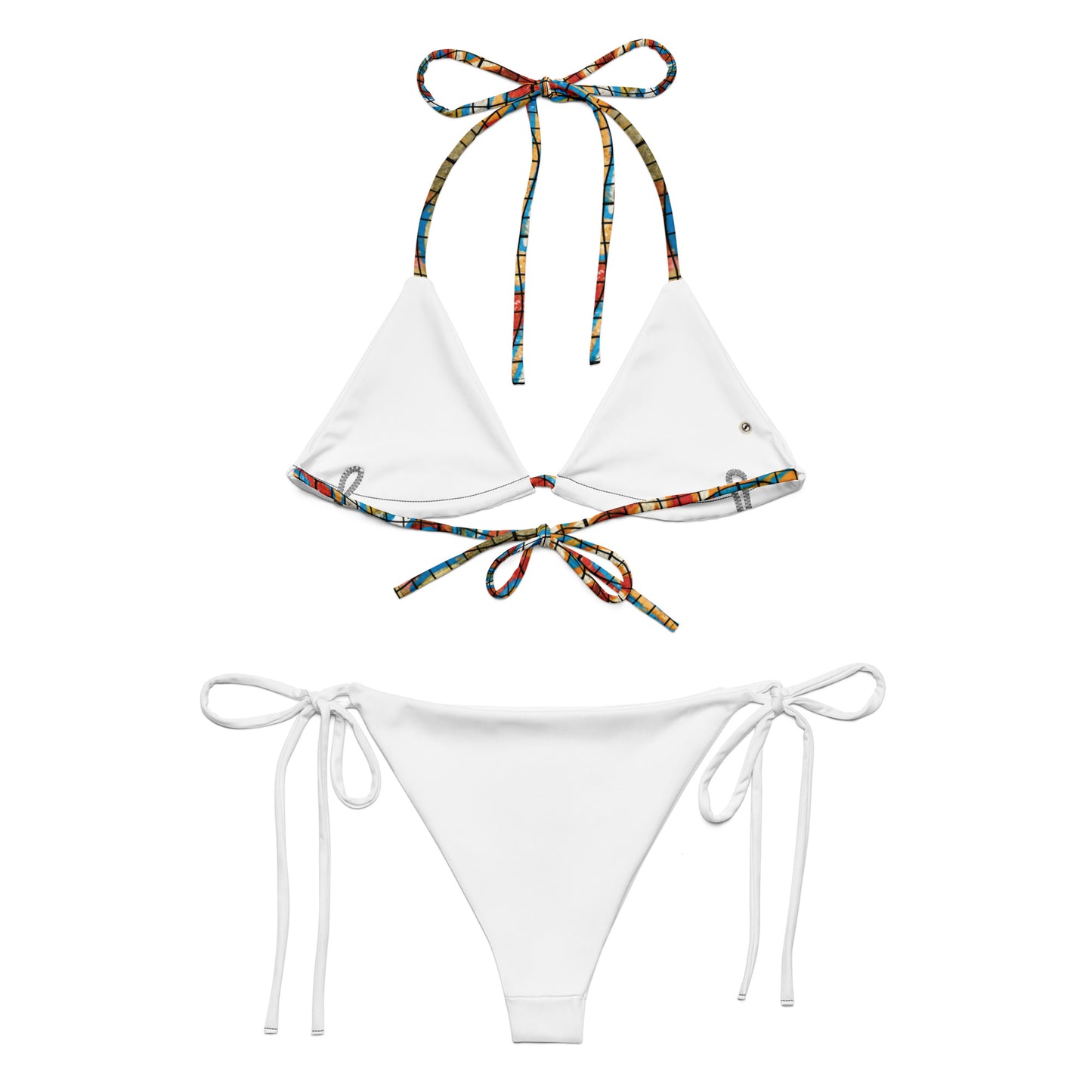 Afrosbikini | Bikini in tessuto riciclato con lacci e stampa all over