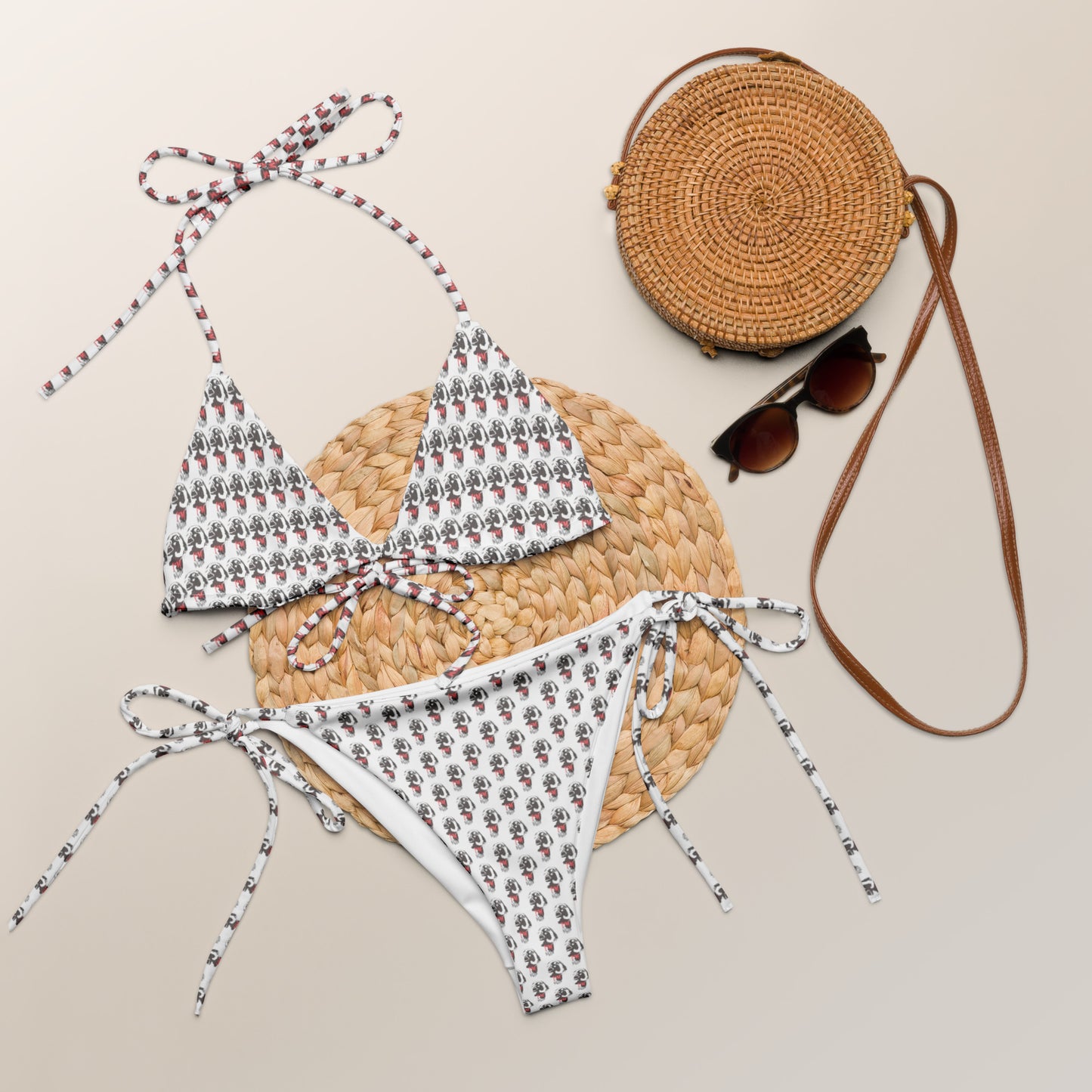 Wow | Bikini in tessuto riciclato con lacci e stampa all over