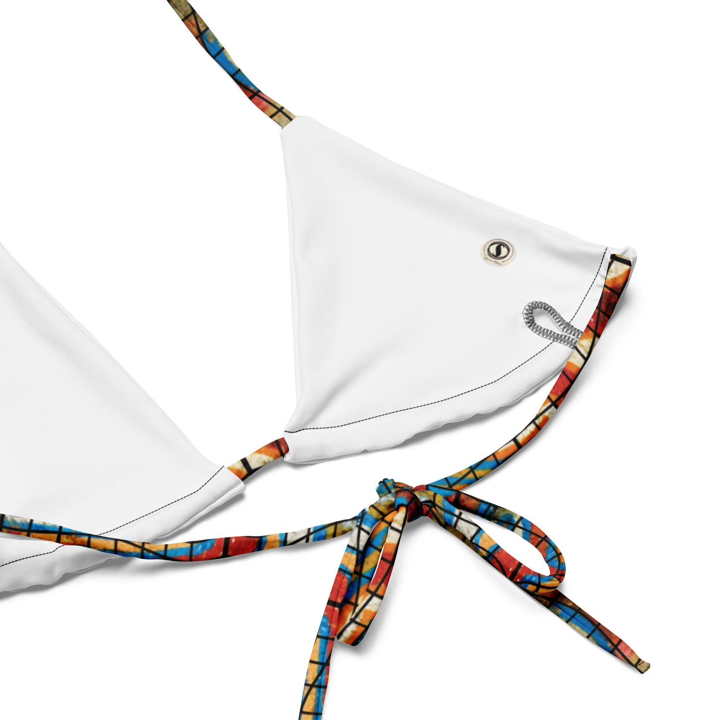 UrbanBikini in tessuto riciclato con lacci e stampa all over